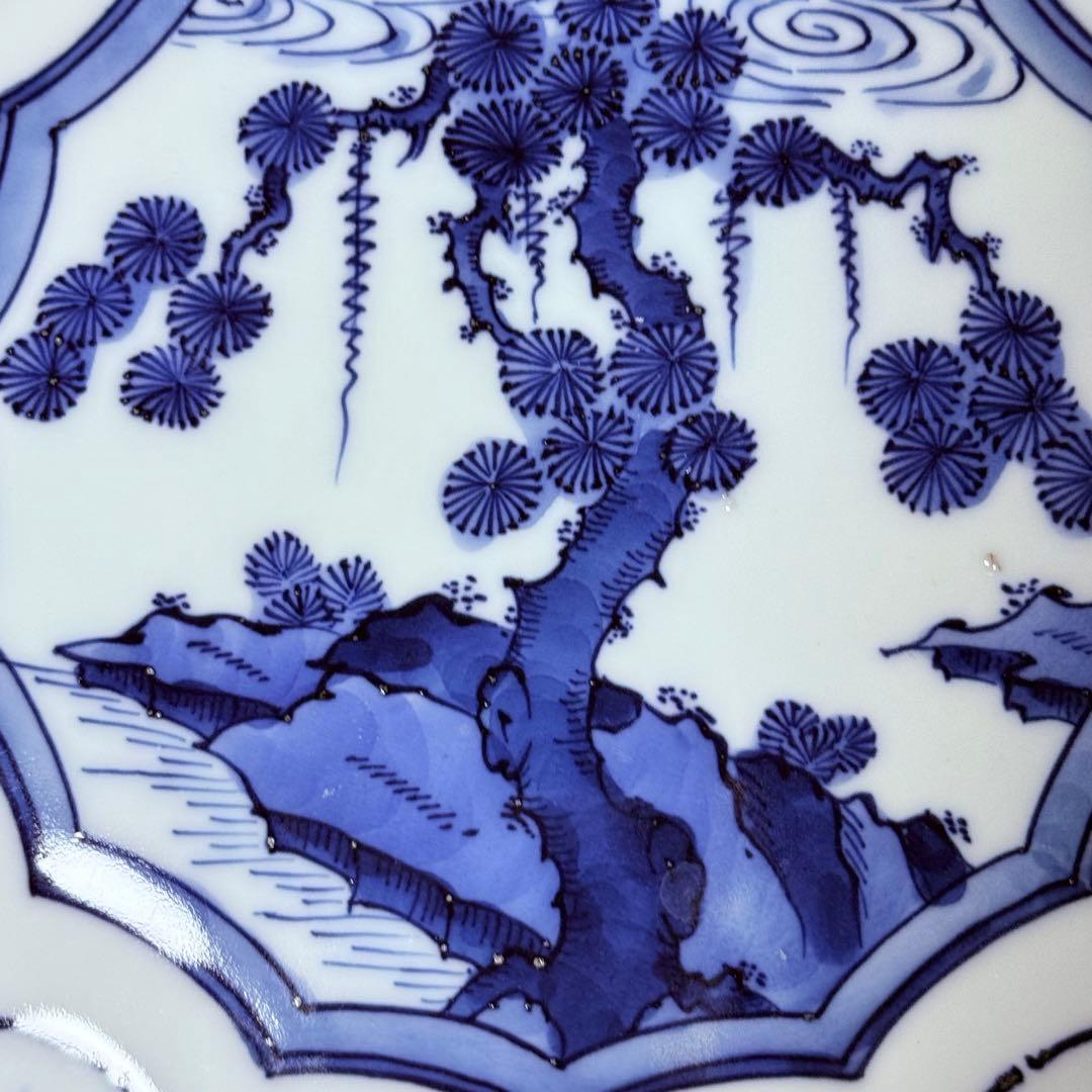 肥前南河原源右衛門　作　染付草花文　皿　源右衛門窯　直径30㎝　尺皿　本物