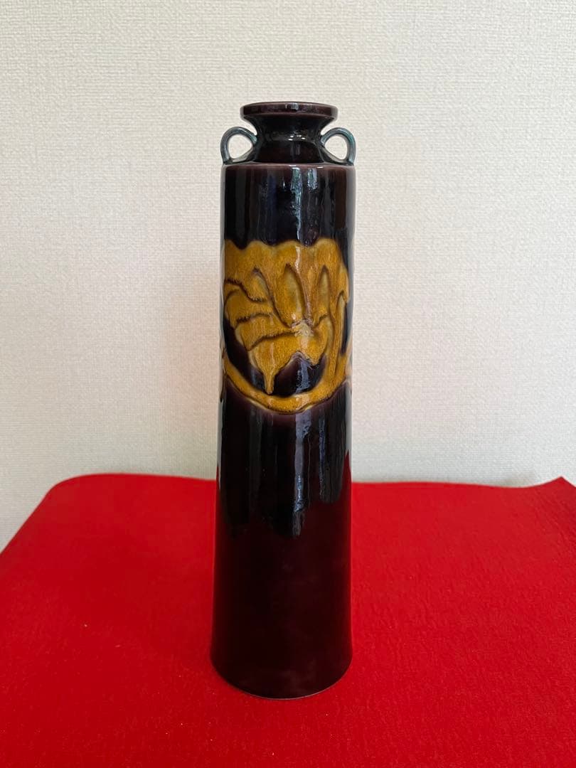 人間国宝 初代 徳田八十吉 深厚釉 耳付 花入 T277 真作保証