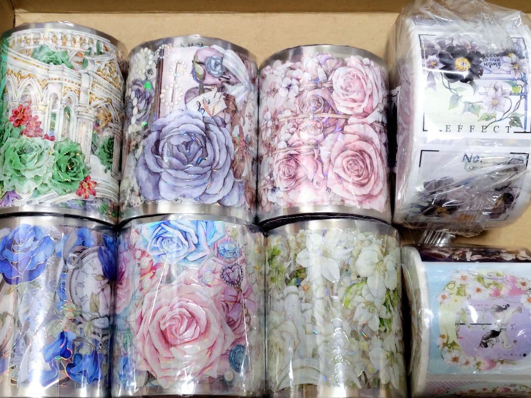 巻売 ステッカー セット★ 海外 マスキングテープ マステ PET 装飾 花 ⑤