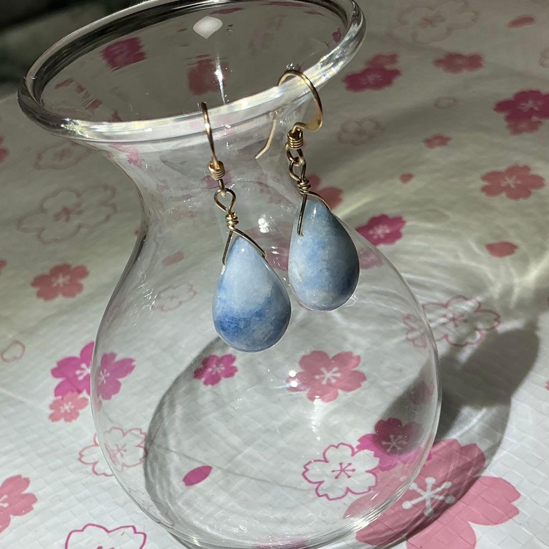 【専用】コン沢翡翠&金山翡翠　ティアドロップピアス　14kgf