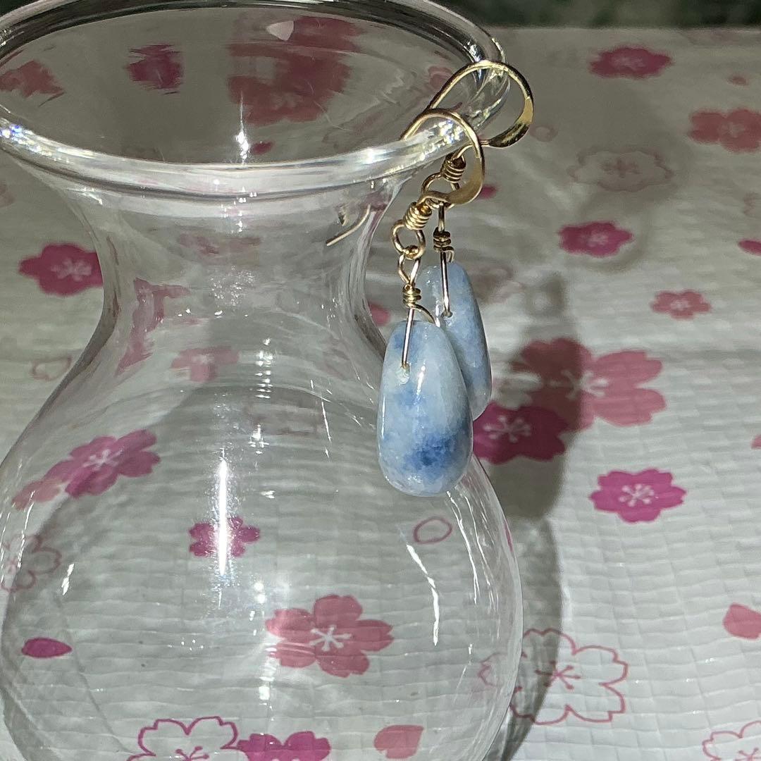 【専用】コン沢翡翠&金山翡翠　ティアドロップピアス　14kgf