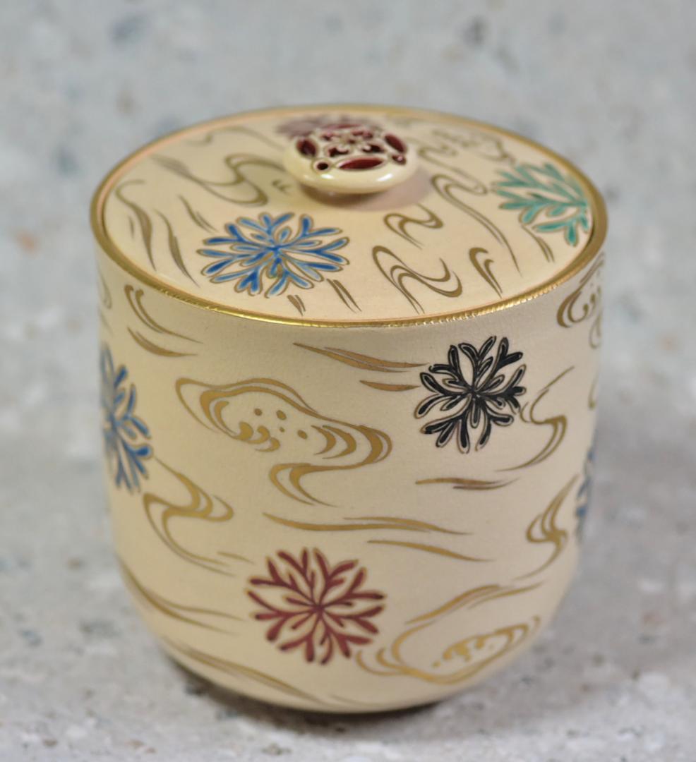 値下げ、仁清写　陶楽造　海松波絵水指【極上品】お茶道具／共箱