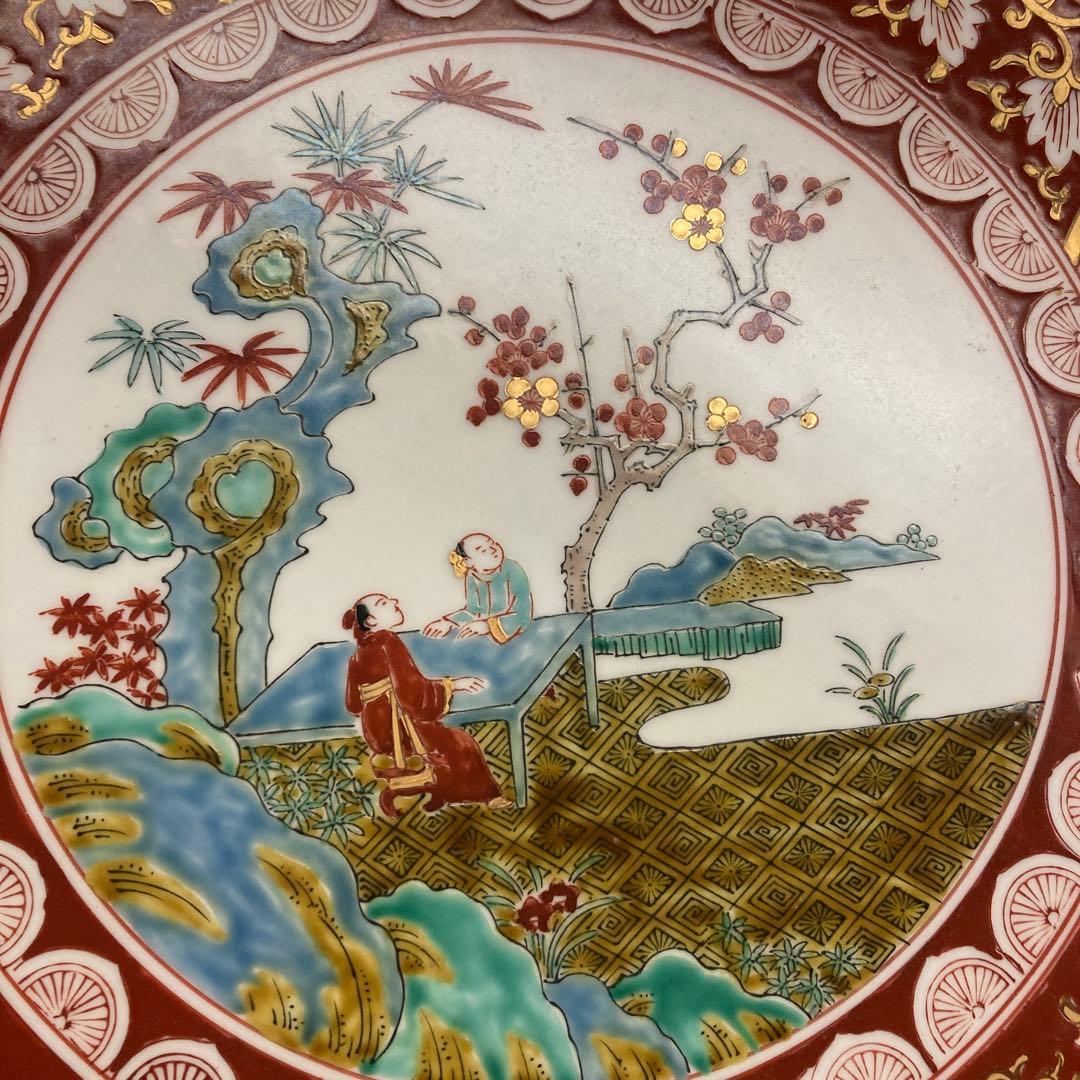 哲山 装飾皿 花柄 風景画　46センチ