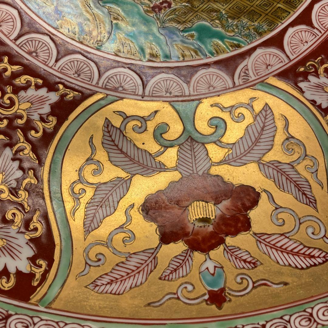 哲山 装飾皿 花柄 風景画　46センチ