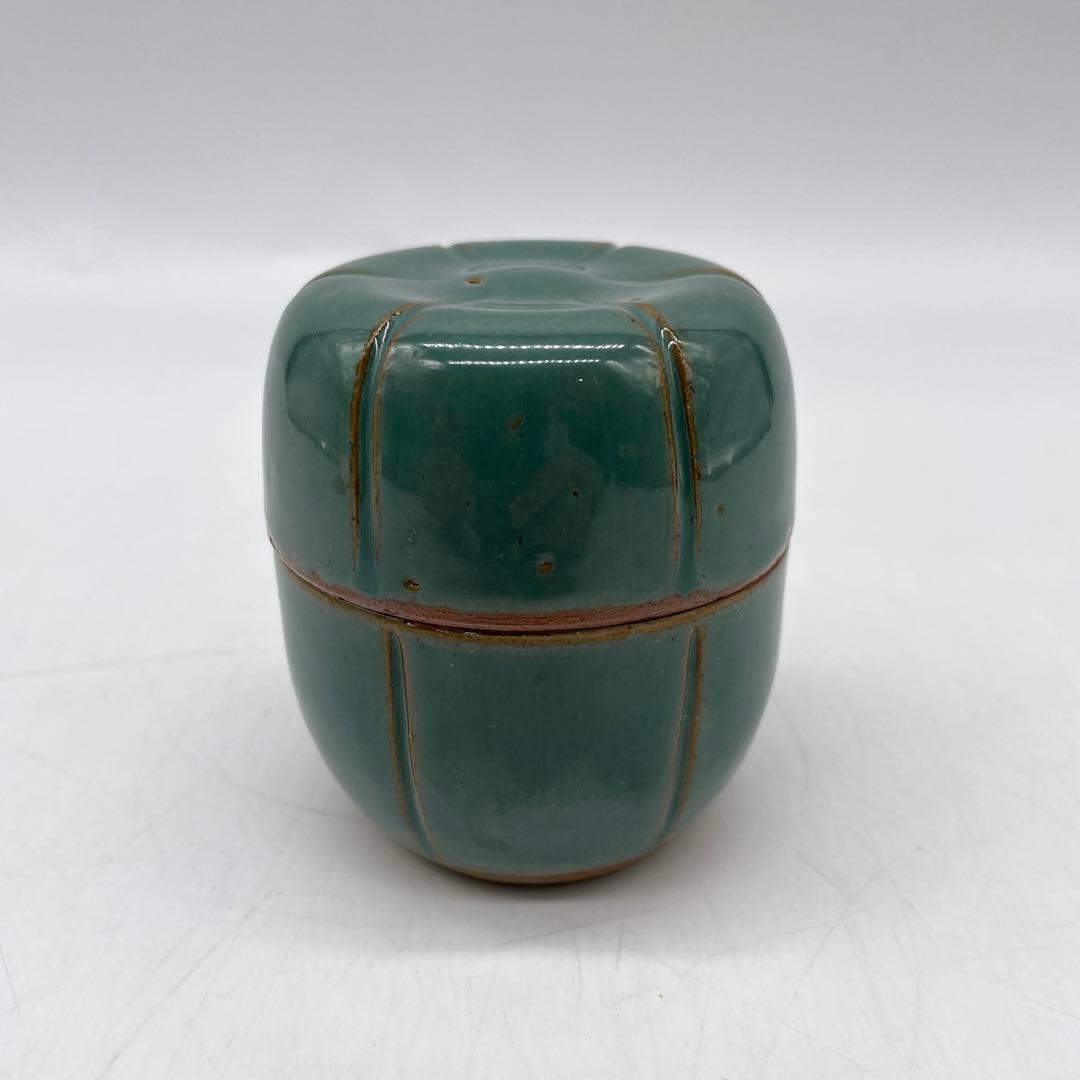 鳥取民藝　牛ノ戸焼　緑釉茶入蓋物