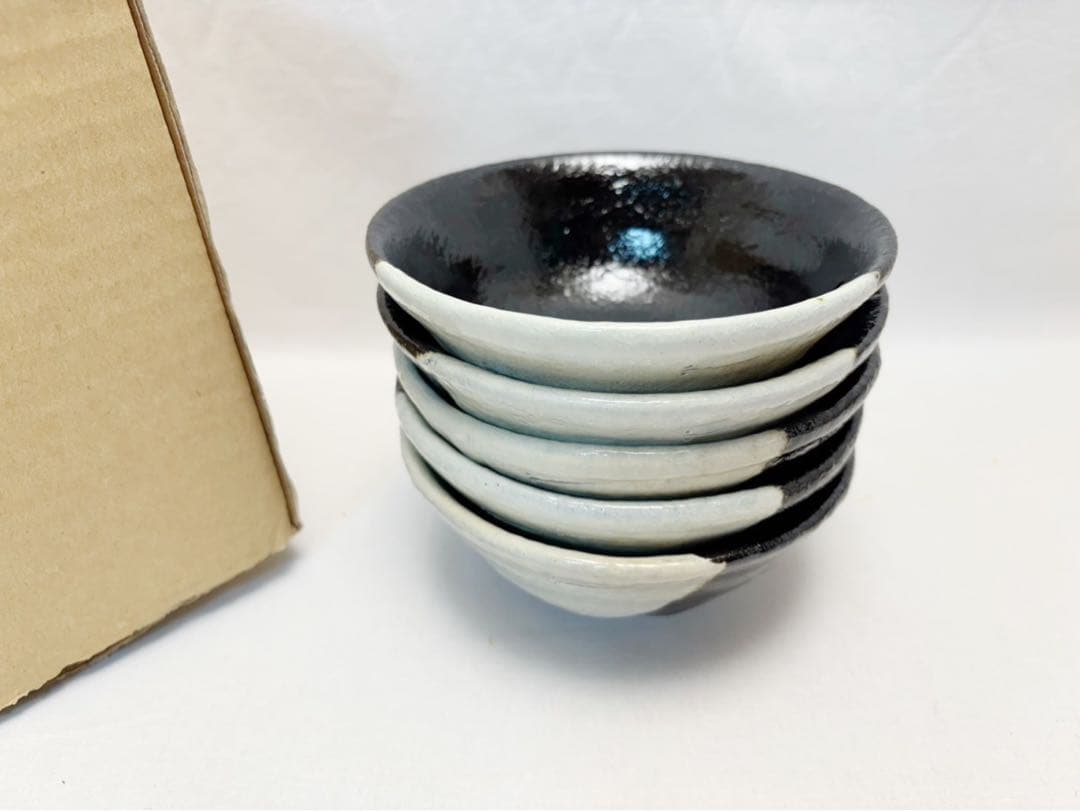 未使用 茶道具 松楽作 黒楽数茶碗 5客陶印 煎茶 茶器 茶事 茶席 茶会 紙箱