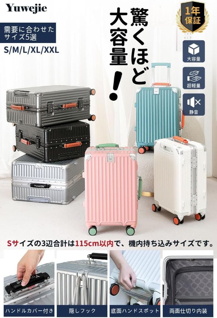 スーツケース シルバー Sサイズ 1~3泊 40Lキャリーケース 機内持ち込み