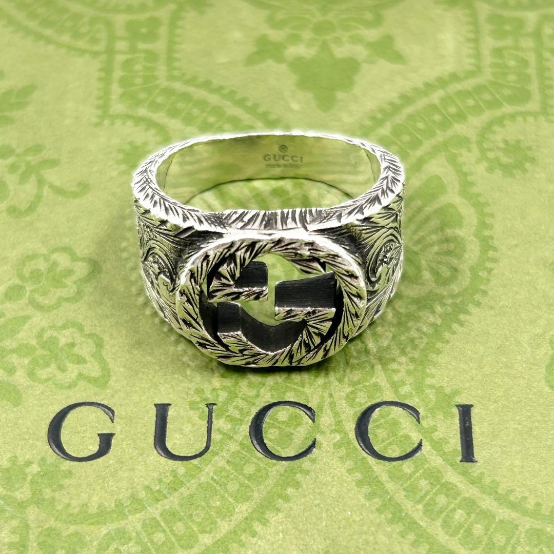 美品✨　グッチ　GUCCI リング　アラベスク　インターロッキング　シルバー　燻