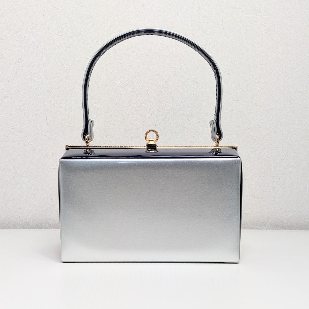 和装 草履 バッグ セット エナメル 幅広 スクエア シルバー×ネイビー k24