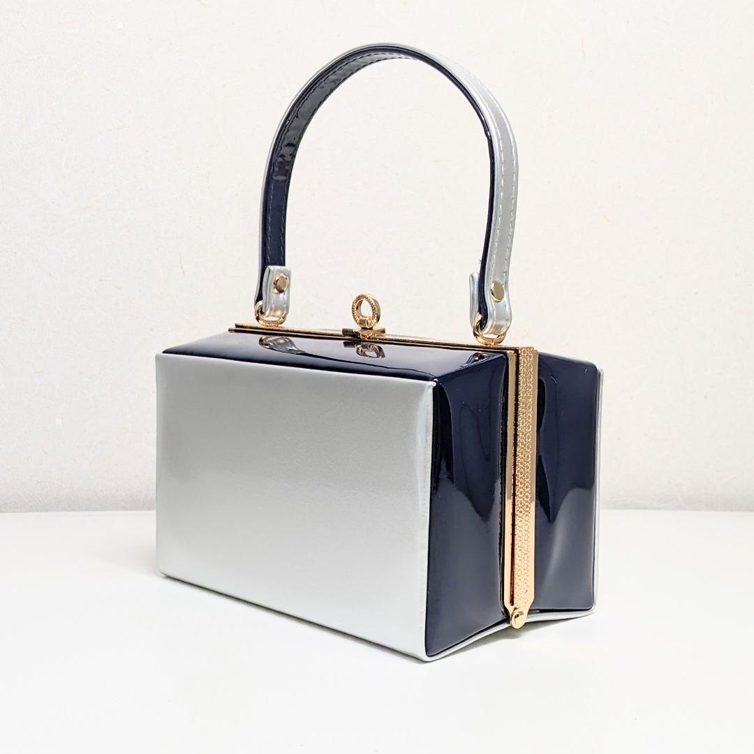 和装 草履 バッグ セット エナメル 幅広 スクエア シルバー×ネイビー k24