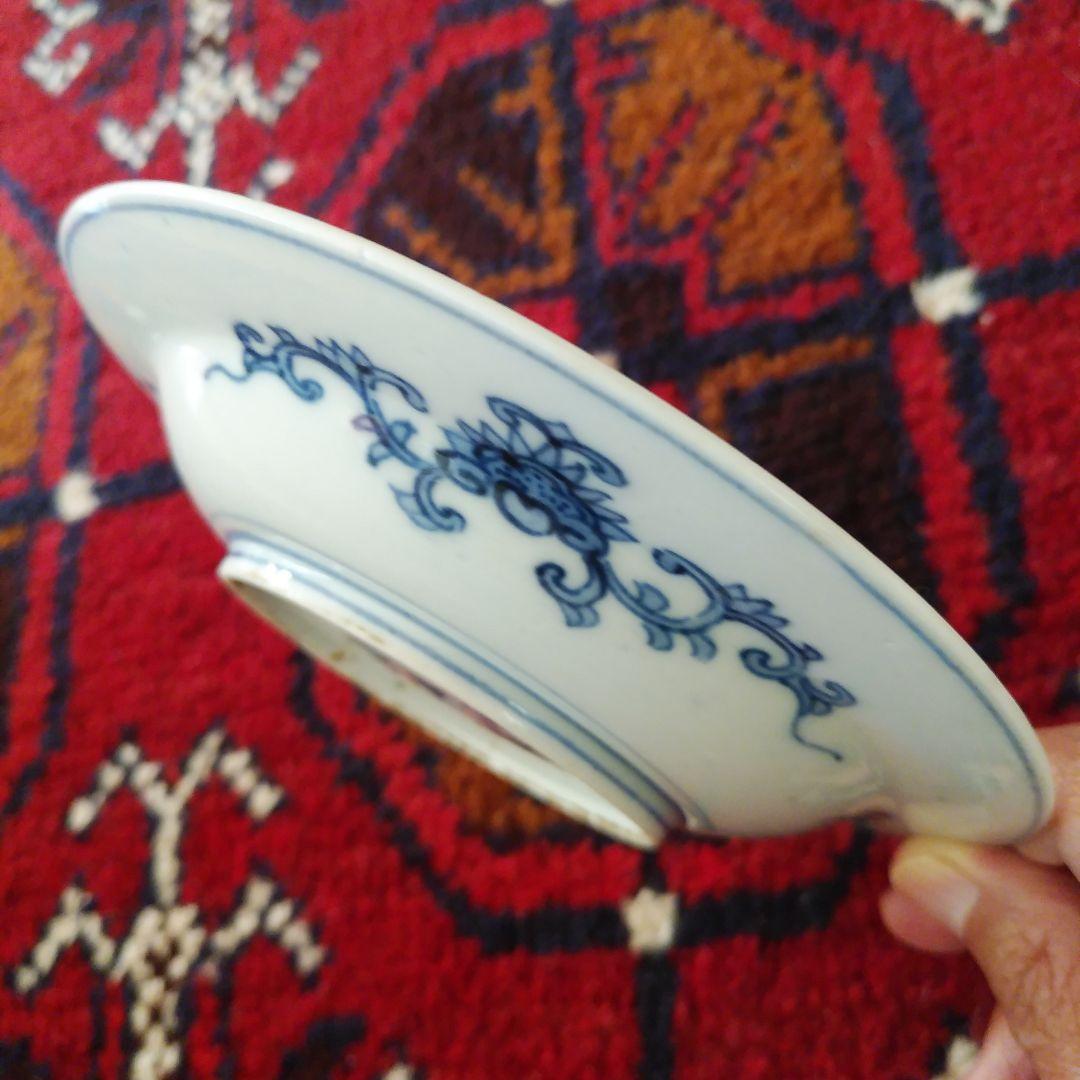 古伊万里 染付 蓮台梵字唐草文皿 大明成化年製 中国青花 古染付 アンティーク