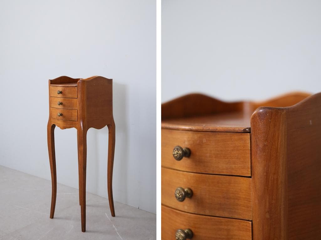 フランスアンティーク木製ベッドサイドキャビネット/ナイトテーブル机(90-62)