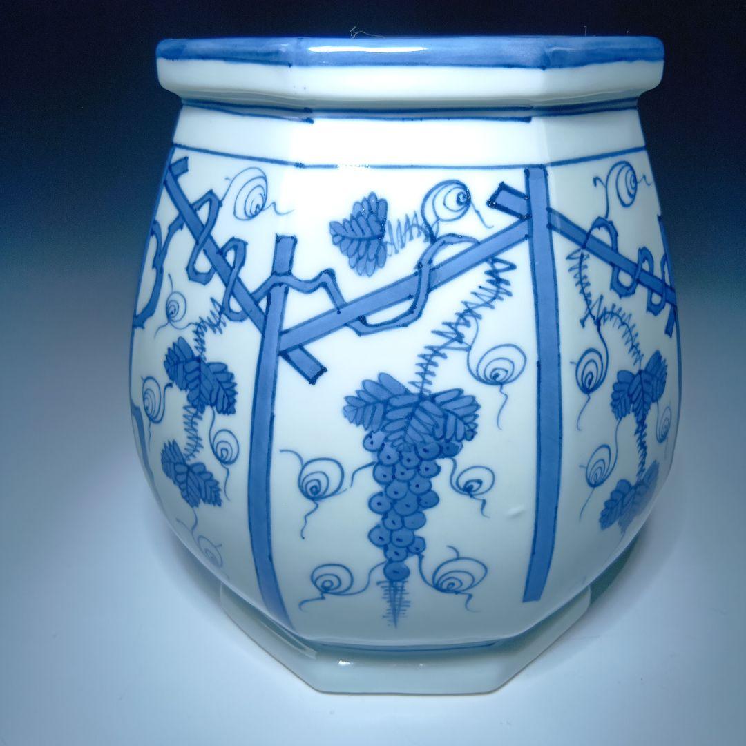 値下げ茶道具　(平安)冨田静山　染付葡萄文　 水指　共箱