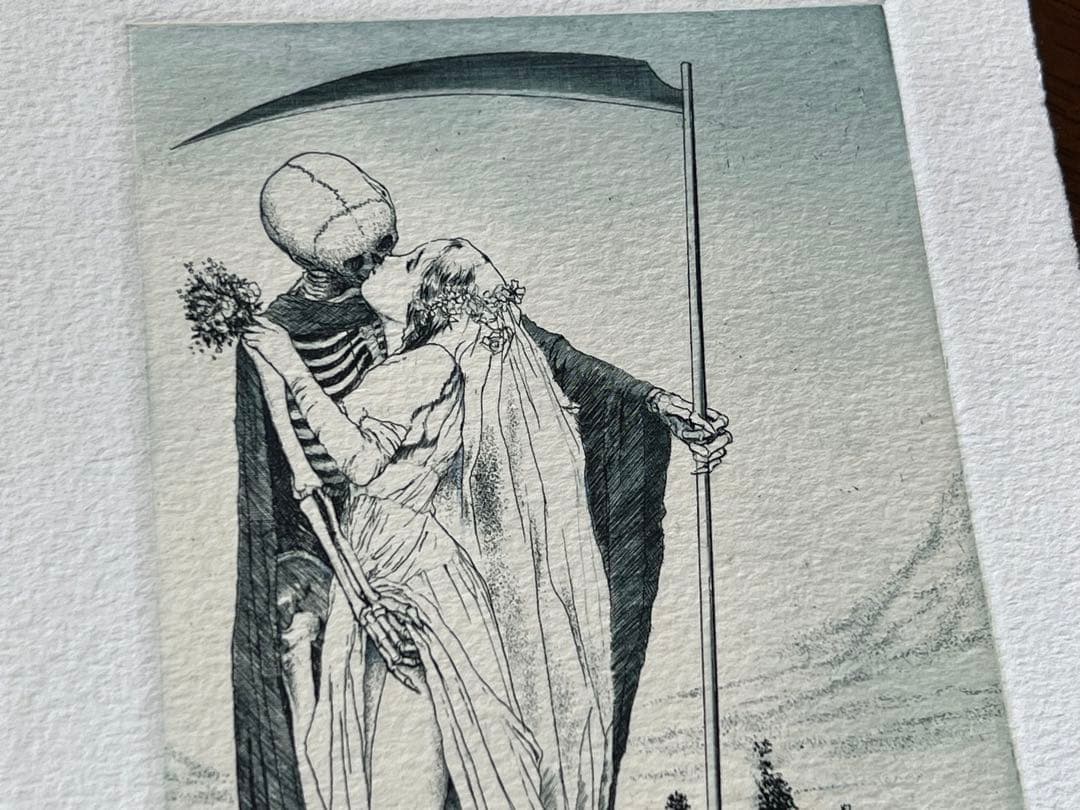 アルフォンスイノウエ　死と少女 銅版画　アルフォンス井上　蔵書票 限定 サイン入