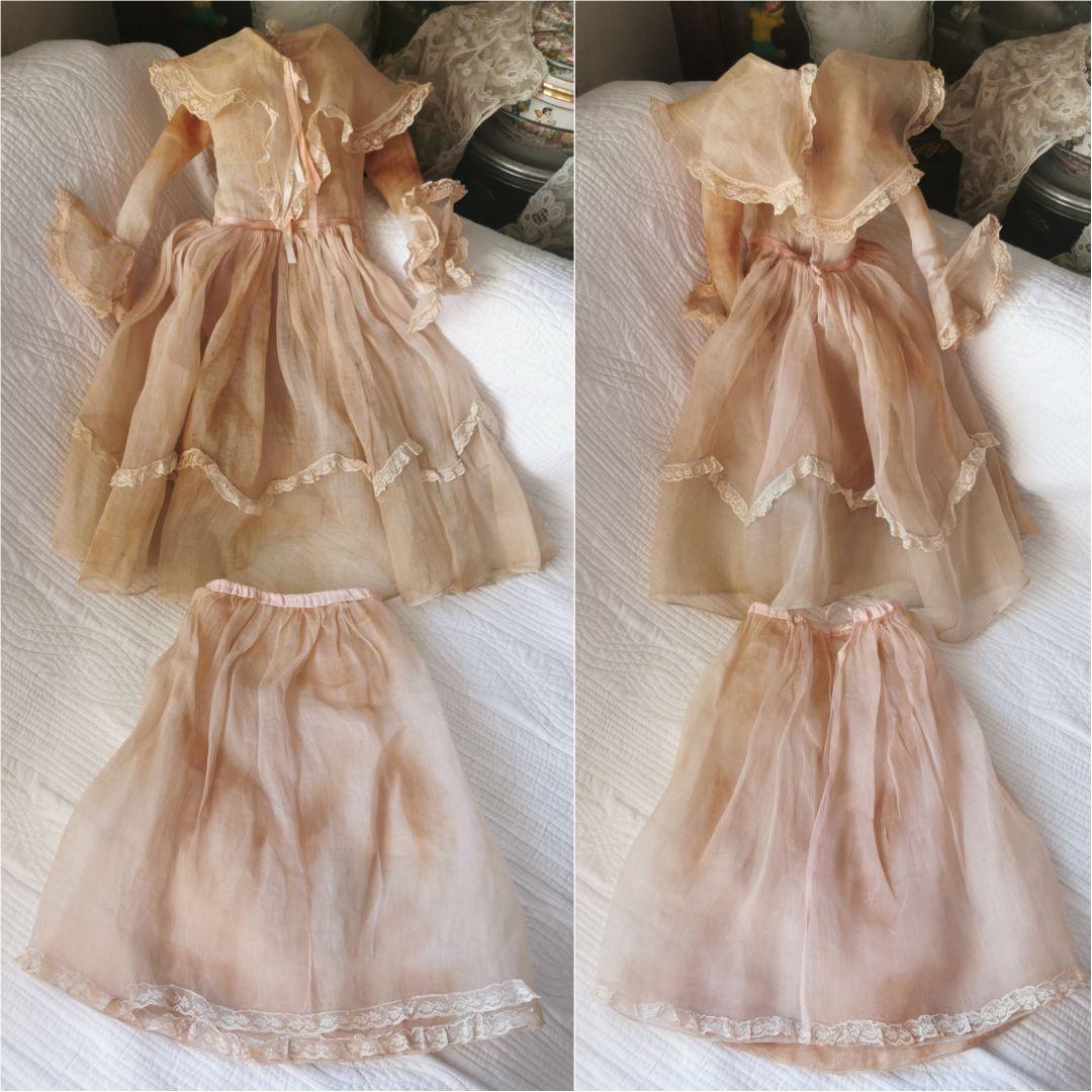 アンティーク ドイツ ビスクドール グレイッシュブルーアイ オーガンジードレス