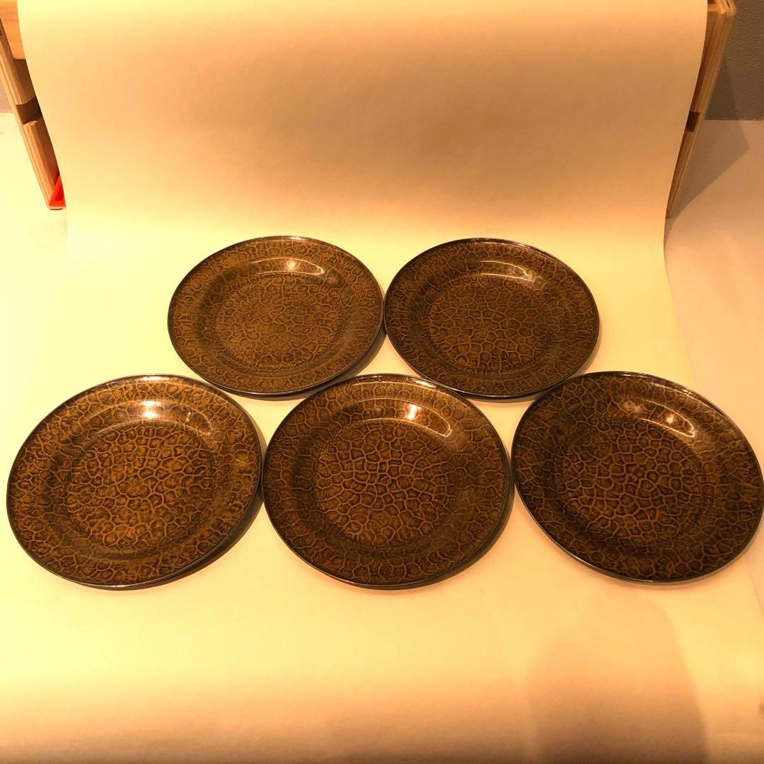 山口丹金製　黄銅銀縁銘々盆　5客