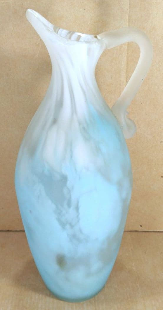 【本物保証】藤田喬平 手吹 花瓶(水色系,手付) 共箱 高さ23㎝