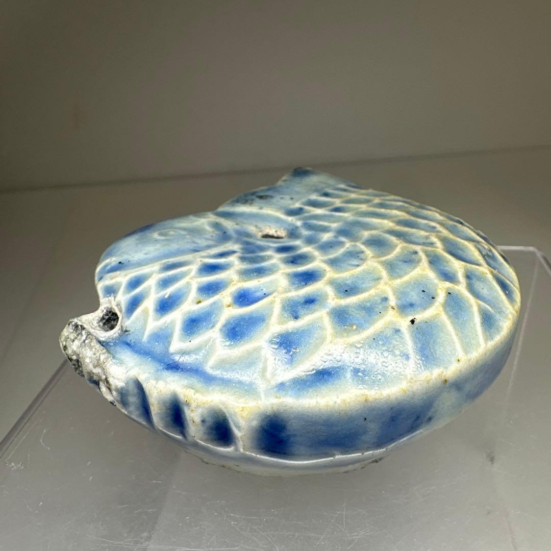 李朝　染付鯉形水滴　幅約8㎝　東Y7-0414☆2Fタエカ