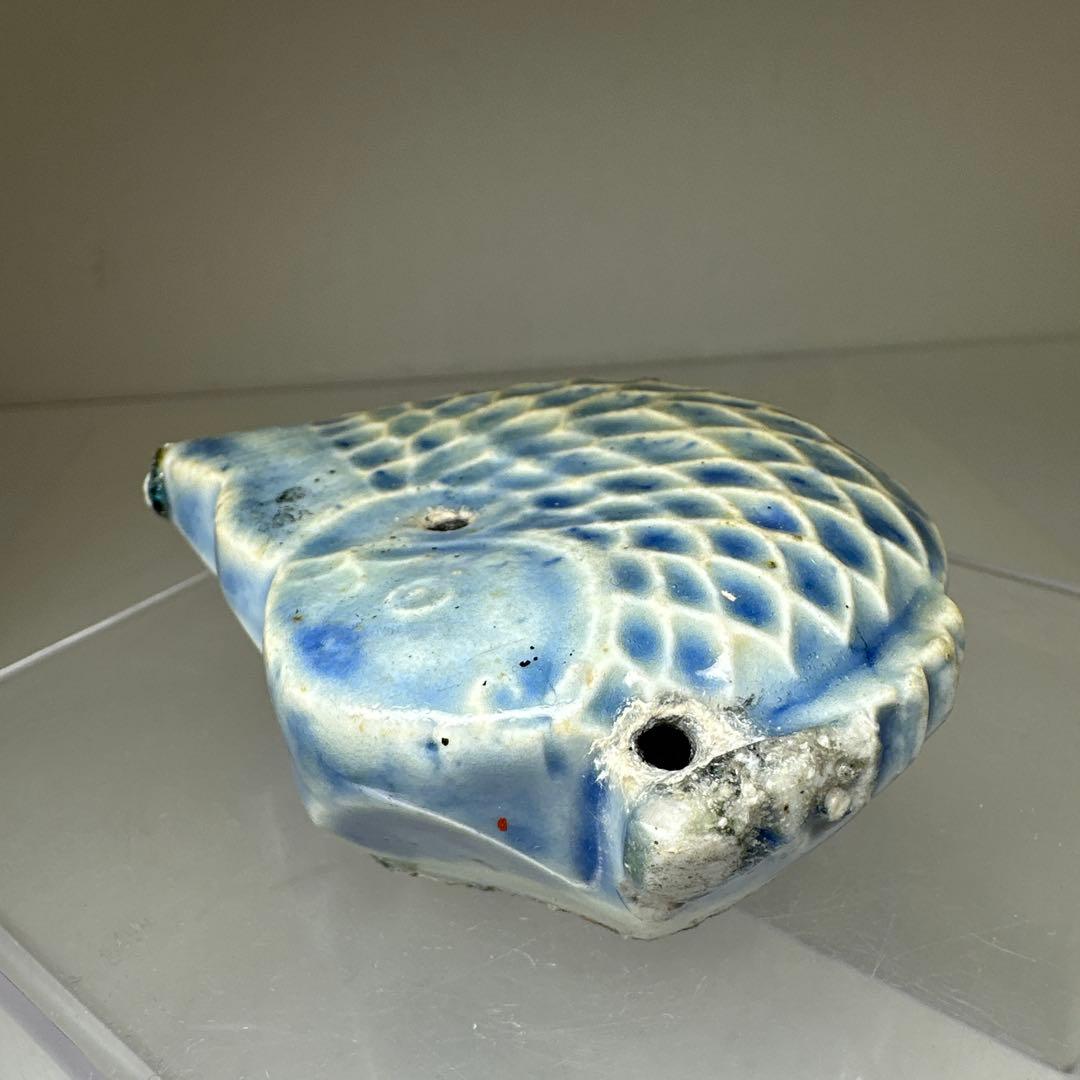 李朝　染付鯉形水滴　幅約8㎝　東Y7-0414☆2Fタエカ