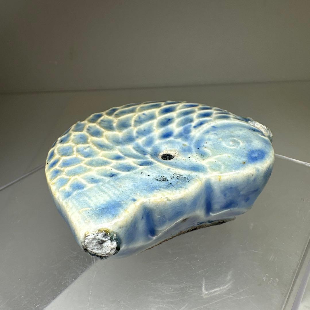 李朝　染付鯉形水滴　幅約8㎝　東Y7-0414☆2Fタエカ