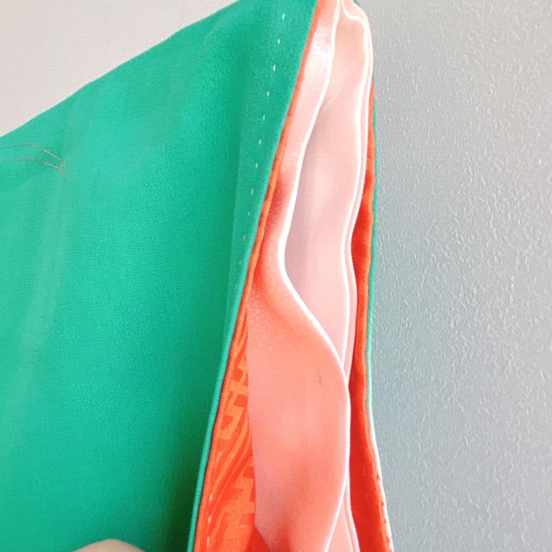 フルセット 七五三 7歳女の子 長着＆長襦袢＆帯＆小物　エメラルド　金銀プリント