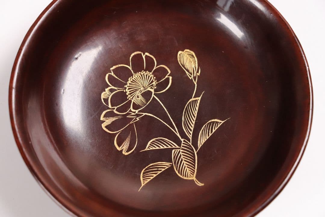 CH27 輪島塗 沈金花文 溜塗 銘々木皿 25客 小皿 豆皿 木箱 木製漆器