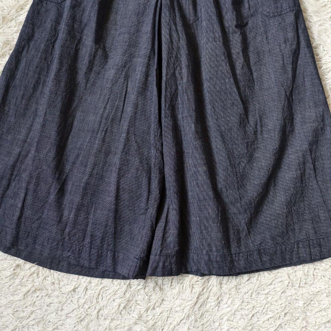 45R キュロットギャザーワイドパンツ　ストライプ　インディゴ　サイズ1 日本製