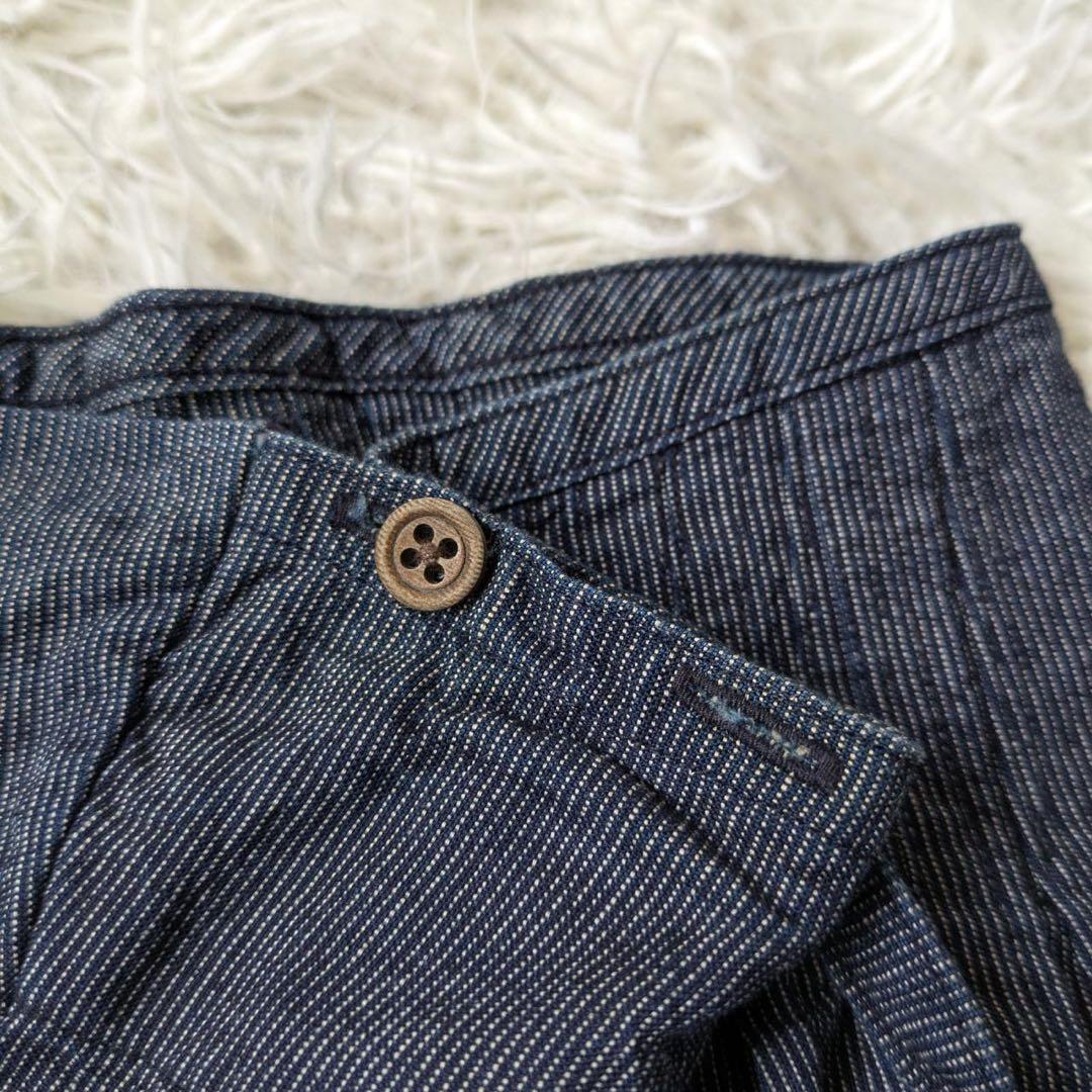 45R キュロットギャザーワイドパンツ　ストライプ　インディゴ　サイズ1 日本製