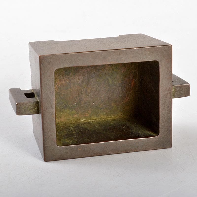 中国　大明宣徳年製　古銅　四方双耳香炉　馬槽爐　C　R5148