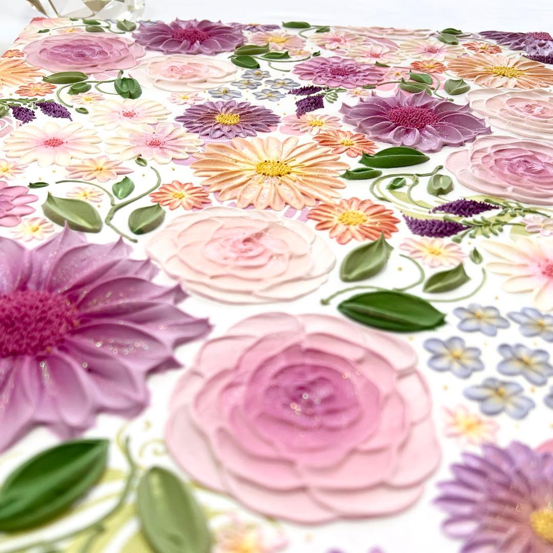 テクスチャーアート　絵画　インテリアアート　花　立体　絵　花の絵　フラワーアート
