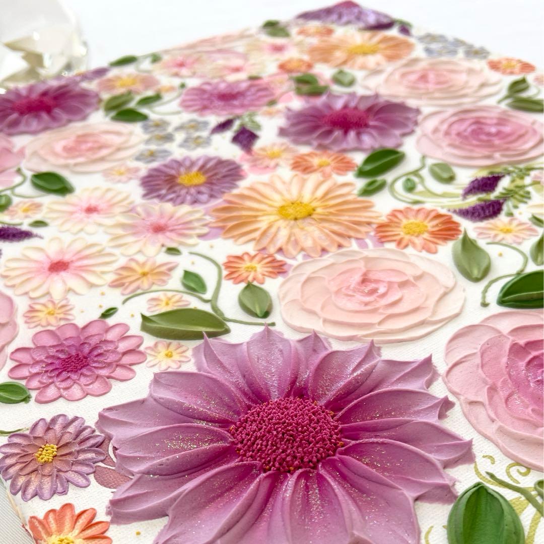 テクスチャーアート　絵画　インテリアアート　花　立体　絵　花の絵　フラワーアート