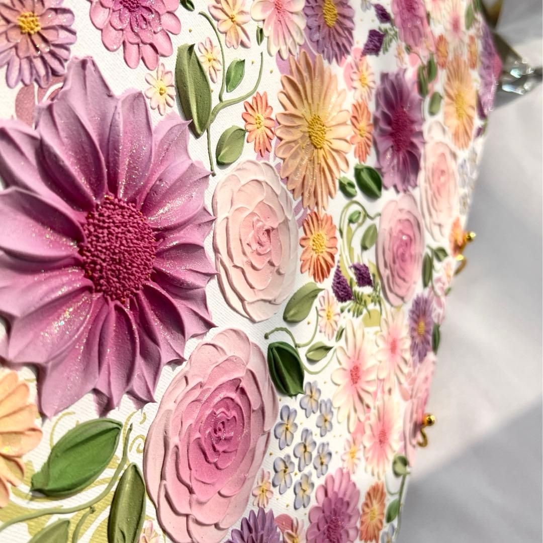 テクスチャーアート　絵画　インテリアアート　花　立体　絵　花の絵　フラワーアート