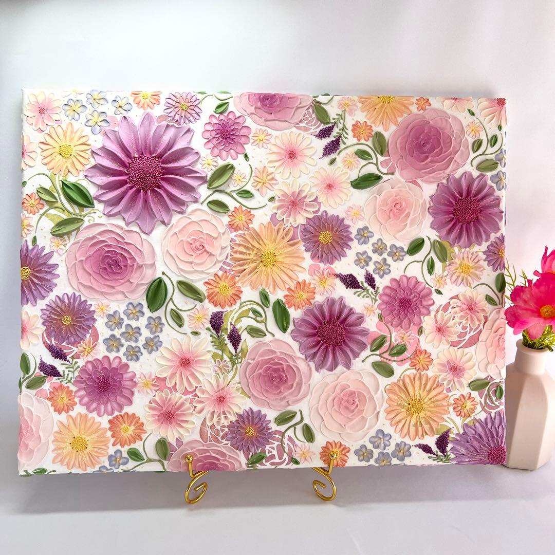 テクスチャーアート　絵画　インテリアアート　花　立体　絵　花の絵　フラワーアート