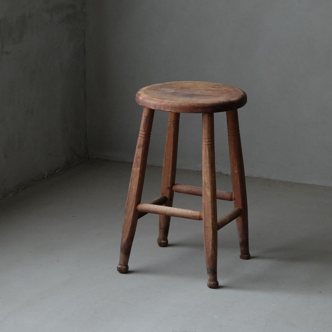 栓材 古い丸椅子　スツール チェア 古家具 古道具 アンティーク 昭和レトロ