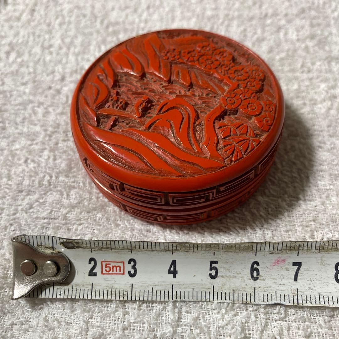 J-14 香合　芳山銘　堆朱　茶道具　共箱付　アンティーク　雑貨　美術品　工芸品