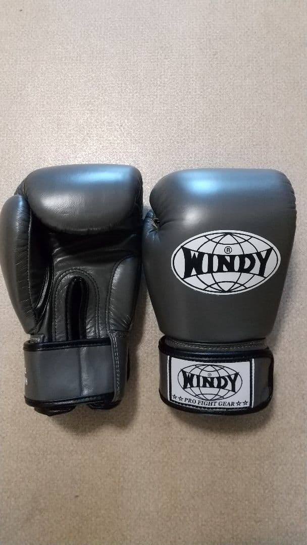 本革製WINDYボクシンググローブ 8oz 濃いグレー キックボクシング NP