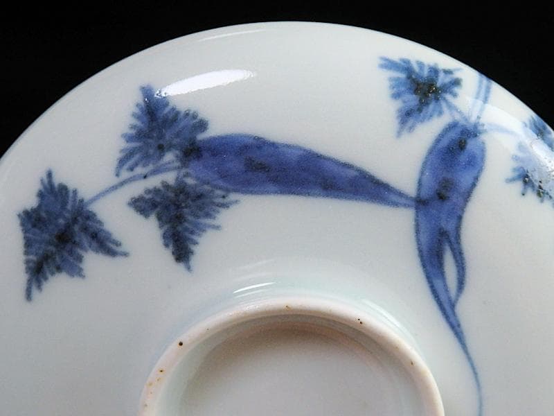 古伊万里　染付　人参に蝶の図　蓋茶碗 江戸期　C452AS-CAy