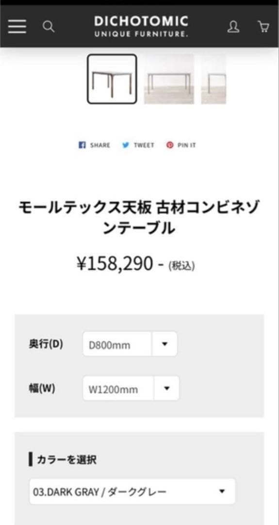 DICHOTOMIC モールテックス テーブル 120×80cm