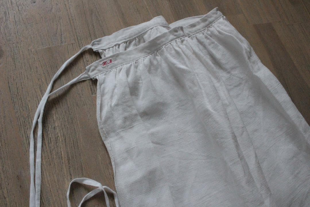 フランスアンティーク/タブリエ・ギャザーリネンエプロン/H・A