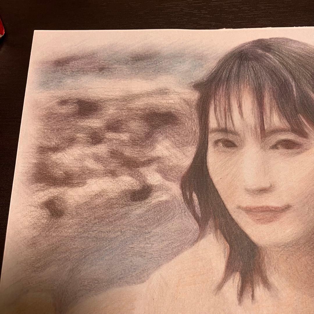 女優画⑦額装品　額縁寸法32.7㎝×24.0㎝×1.5㎝　色鉛筆画　定款付