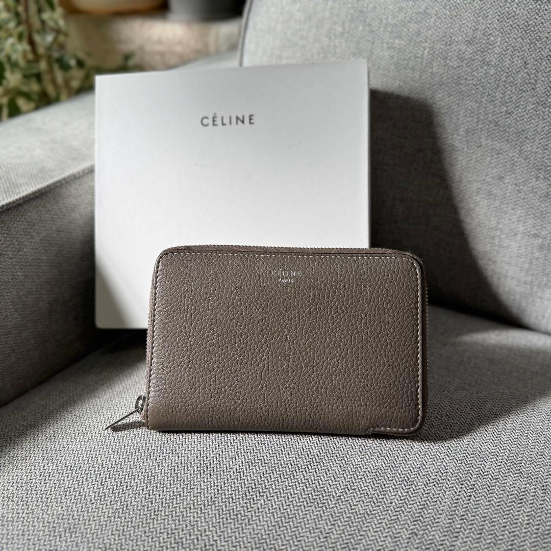 セリーヌ ミディアム ジップアラウンドウォレット グレージュ イエロー