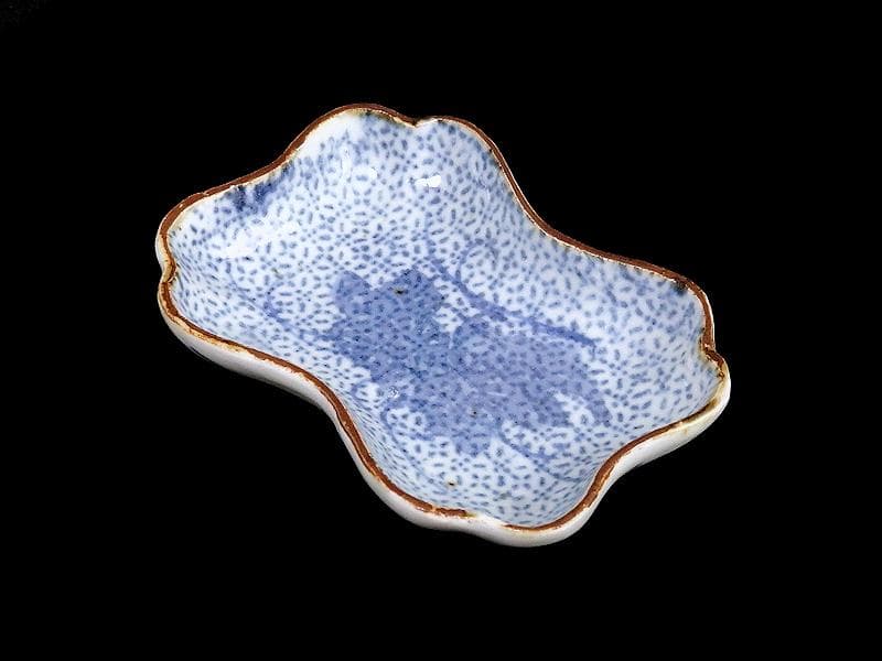 古伊万里　型刷印判　幾何学紋に草花紋の図　変形皿　江戸期E478AS-CRf