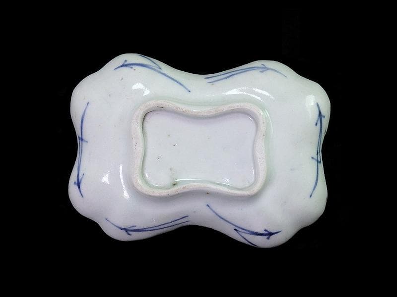 古伊万里　型刷印判　幾何学紋に草花紋の図　変形皿　江戸期E478AS-CRf