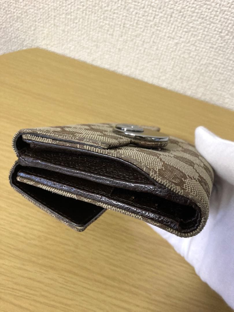 【良品】GUCCI 二つ折り財布 GGキャンパス×レザー　ベージュ/ブラウン