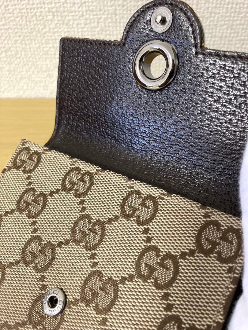 【良品】GUCCI 二つ折り財布 GGキャンパス×レザー　ベージュ/ブラウン