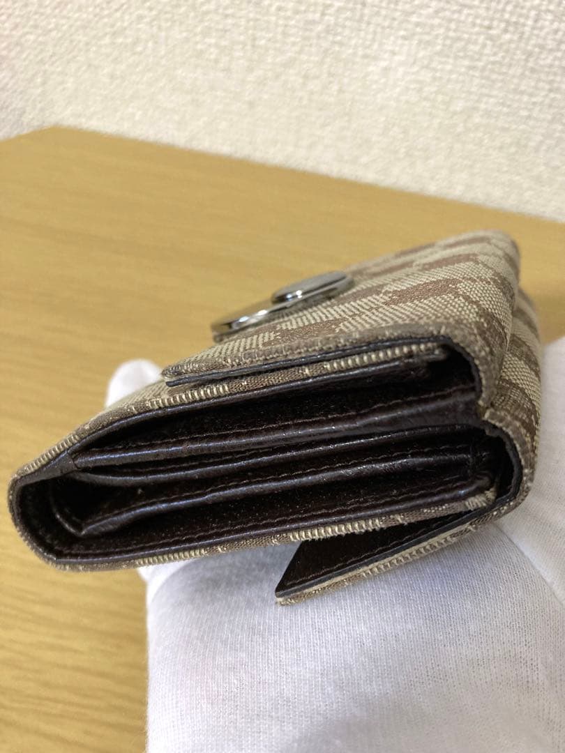 【良品】GUCCI 二つ折り財布 GGキャンパス×レザー　ベージュ/ブラウン