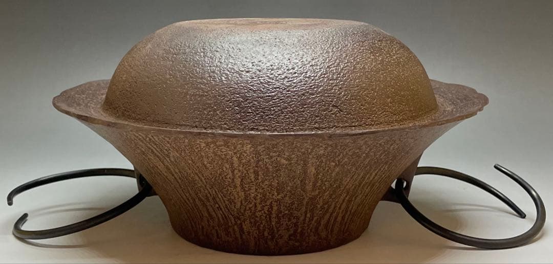 人間国宝　佐藤浄清　茶釜　雪景地紋　富士釜　釜釻　共箱　X803