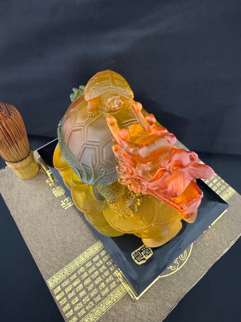 龍亀　琉璃　ガラス　工芸　置物 風水 開運 金運 骨董 インテリア　アンティーク