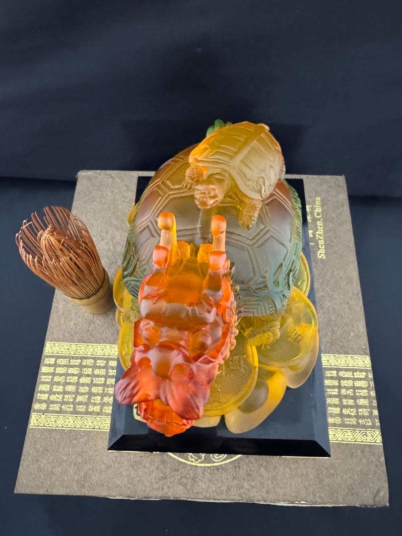 龍亀　琉璃　ガラス　工芸　置物 風水 開運 金運 骨董 インテリア　アンティーク