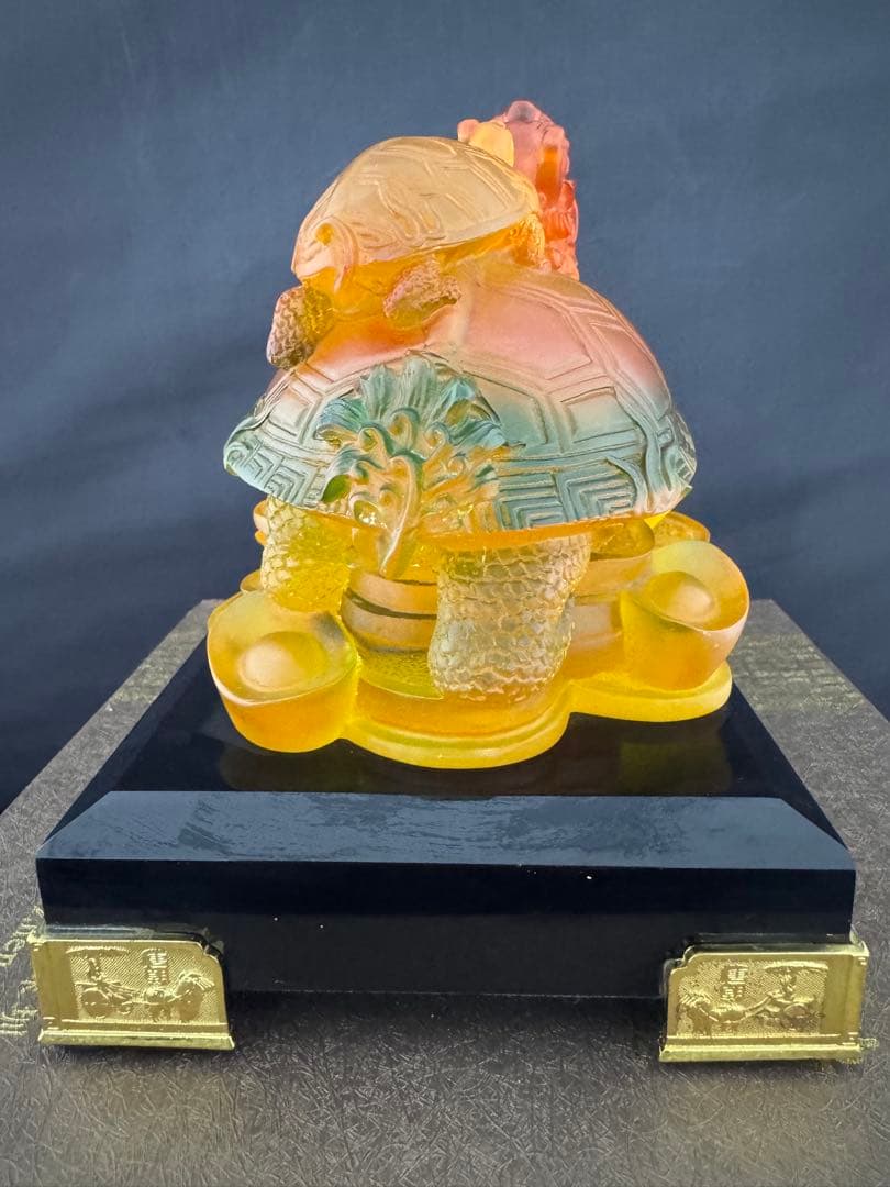 龍亀　琉璃　ガラス　工芸　置物 風水 開運 金運 骨董 インテリア　アンティーク